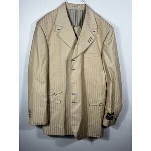 Valentino Ferrel Superior 150’s Beige Pinstripe Suit Jacket 48L / Pants 43L
